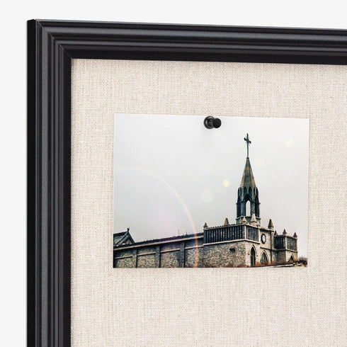 Navaris Framed Linen Bulletin Board - 17 x 23 inches Fabric Jewelry Organizer Pinboard for Wall Memory Memo