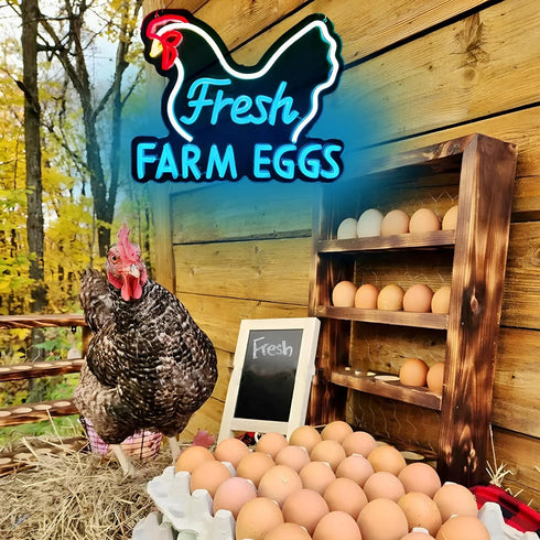 XIANGQIJING Fresh Farm Eggs Neon Sign,Farmhouse Kitchen Neon Light Sign for Chicken Coop Supermarket Garden Restaurant