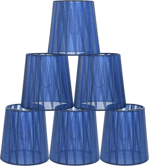 LAMPWELL KORA Clip-on Chandelier Lamp Shades,Set of 6,Small Barrel,5.2"4"H5.2", Organzy Ribbon, Handmade,Modern