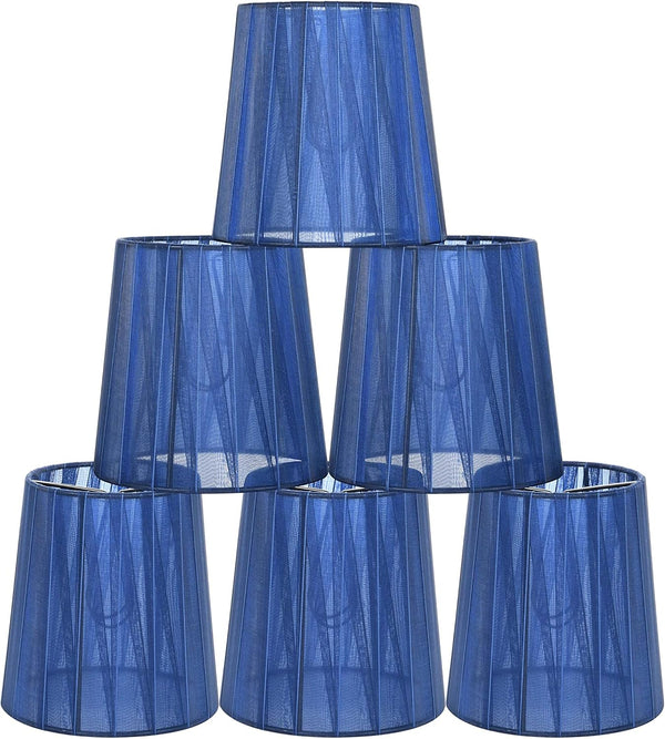 LAMPWELL KORA Clip-on Chandelier Lamp Shades,Set of 6,Small Barrel,5.2"4"H5.2", Organzy Ribbon, Handmade,Modern