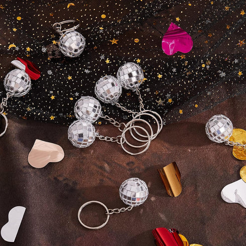 Henoyso 48 Pcs Mini Mirror Disco Ball Keychain, Small Silver Decoration for 1970s Party Favors and Birthday Accessories