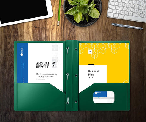 Better Office Products Green Plastic 2 Pocket Folders with Prongs, Heavyweight, Letter Size, 24 Pack