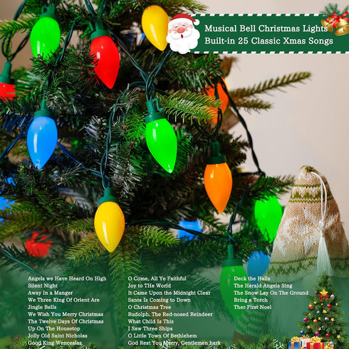 35 C9 HAYATA Music Christmas Lights LED String Light - Fairy Xmas Decor Lighting for Outdoor, Indoor, Patio, Party