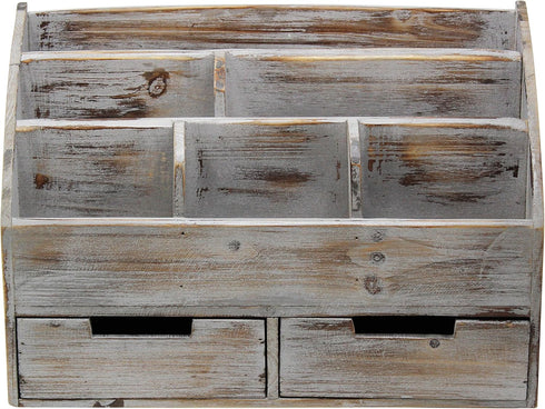 Executive Office Solutions Vintage Rustic Wooden Desk Organizer & Mail Rack - Distressed Torched Wood