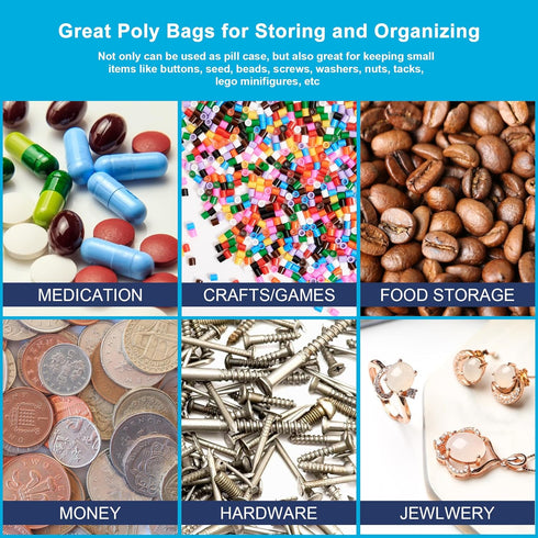 1.5''x 1.5'', (Pack of 200) 2 mil Thick Clear Plastic Reclosable Zip Poly Bags with Resealable Lock Seal for Storage