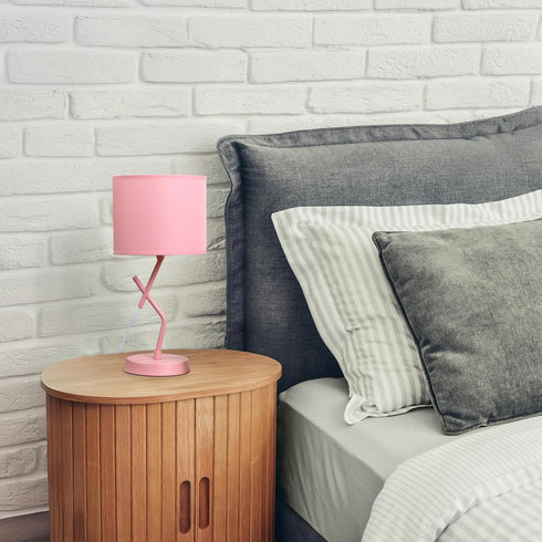 LT1172-PNK 17.13" Simple Designs Metal and Modern Abstract Table Lamp with Drum Fabric Shade, Bedroom, Office, Living