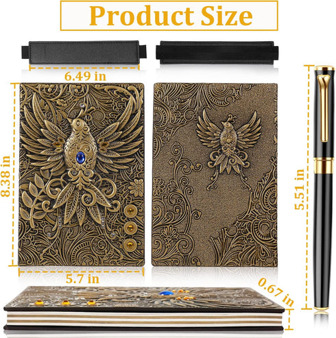 Vintage Phoenix Embossed Leather Notebook Travel Journal Daily Notebook Office Notebook,with Black Ballpoint Pen and Pen Sleeve.Antique Handmade,Hardcover,Travel Journal Gift for Men and Women (A5) by FEIDIAO