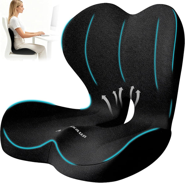 Amxixaun Lumbar Support Seat Cushion - Memory Foam Cushion for Office Chair, Car