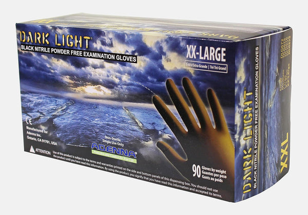 Adenna DLG679 Dark Light Nitrile Powder Free Exam Gloves, Black, XX-Large, Box of 90