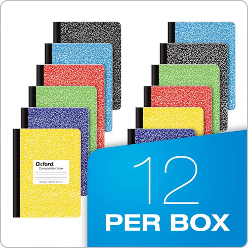 Oxford Composition Notebooks, Wide Ruled, 9-3/4" x 7-1/2", Assorted Marble Covers, 100 Sheets, 12 Pack