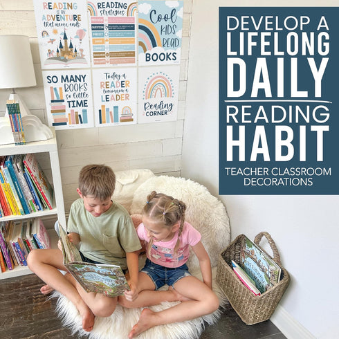 Hadley Designs 6 Reading Strategies Motivational Posters for Classroom, Boho Wall Decor, Read Corner Library Sign