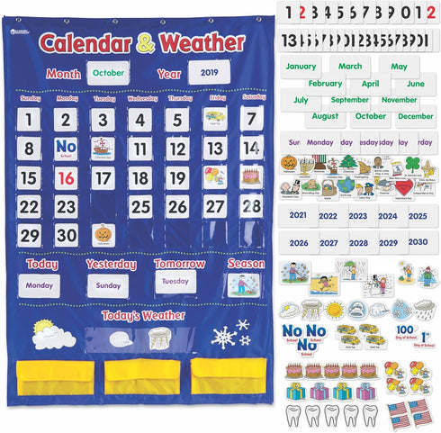 Learning Resources Calendar & Weather Pocket Chart - Classroom Calendar and Weather Chart for Teacher Supplies