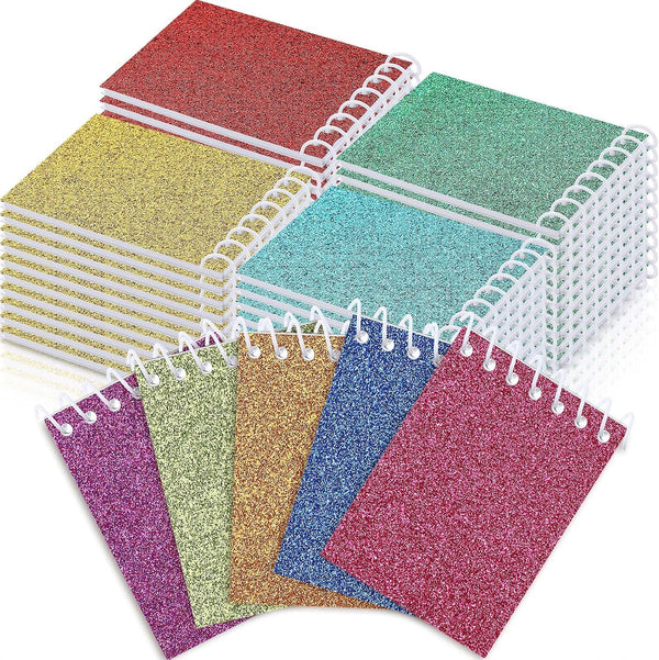 Geyee 45 Pcs Glitter Mini Notepads for Kids, Spiral Prism Small Notebooks, Assorted Colors Mini Notebooks for School