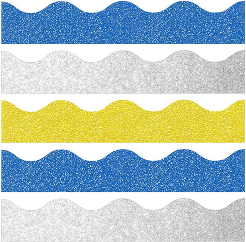 Crtiin 55.8 Feet Shiny Scalloped Bulletin Board Border Decorative Eid Trim Poster Borders for Classroom Decoration