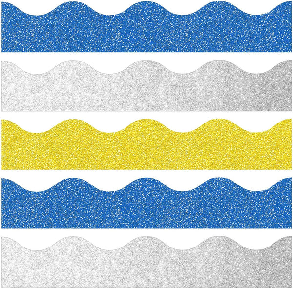 Crtiin 55.8 Feet Shiny Scalloped Bulletin Board Border Decorative Eid Trim Poster Borders for Classroom Decoration
