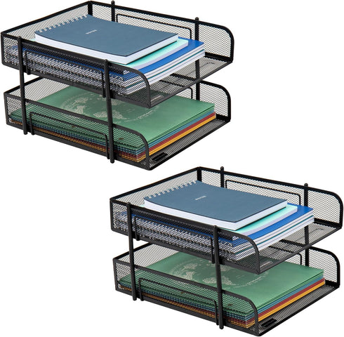 Mind Reader Paper Tray, Set of 2, Stackable Desk Organizer, Storage, Office, Metal Mesh, Black