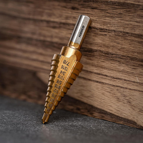 NEIKO 10185A High-Speed Alloy-Steel Titanium Step Drill Bit, 12 Step Sizes from 3/16 Inch to 7/8 Inch