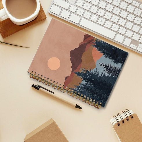 Abstract Boho Sun Mountain Spiral Notebook,Laminated Hard Cover,College Ruled 5.5×8.3 Inches,Office College Supply,Journal Notebooks for Journaling Writing Work Office College,Boho Gifts