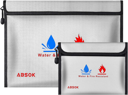 Fireproof Document Bag - Fireproof Money Safe Document Bag Set 15 x 11 & 9 x 7 Inches, Non-Itchy Silicone Coated Fire