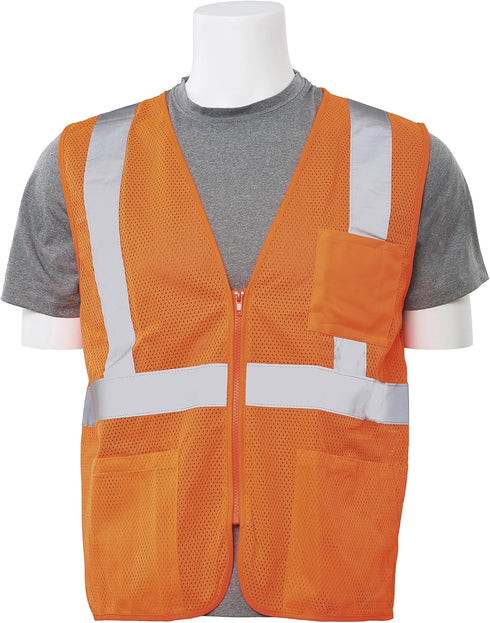 ERB Delta Plus WELS363P S363P Class 2 Zipper Mesh Vest with Pockets, Hi Viz Orange, X-Large