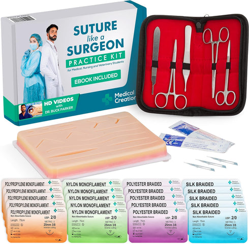 Medical Creations Suture Practice Kit: Silicone Suturing Pad, Tool Kit, Video Series by Board-Certified Surgeon