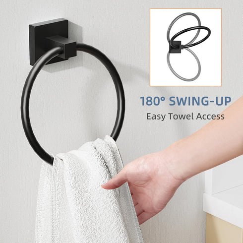 RUACQ Towel Ring, Square Base Hand Towel Holder, Stainless Steel Hand Towel Hanger Wall Mounted, Modern Hand Towel