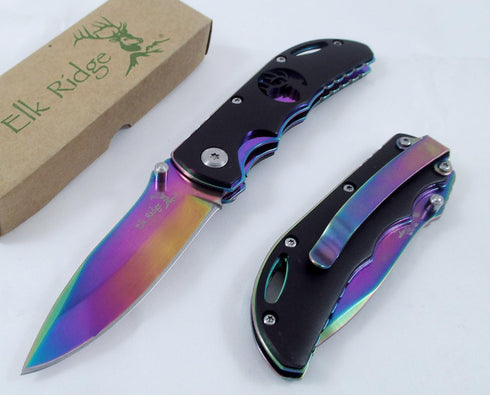 Wild Turkey Handmade Rainbow Frame with Black Overlay with Elk Cutout Knife