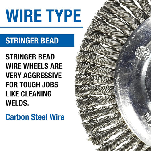 Mercer Industries 6" x 3/16" x 5/8"-11 Stringer Bead Wire Wheel, 020 Carbon Steel Wire