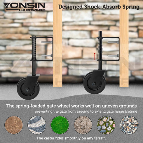4.3" Heavy Duty Spring Loaded Gate Caster with Bearing, Drag Gate Wheels with 360° Swivel for Wooden Gate Fence, 330