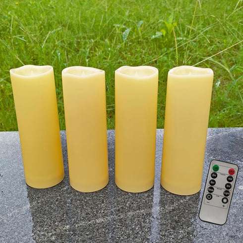 4 Pack Outdoor Flameless Pillar Candles, Battery Operated Waterproof LED Candle Set with Remote and Timer, 2 x6