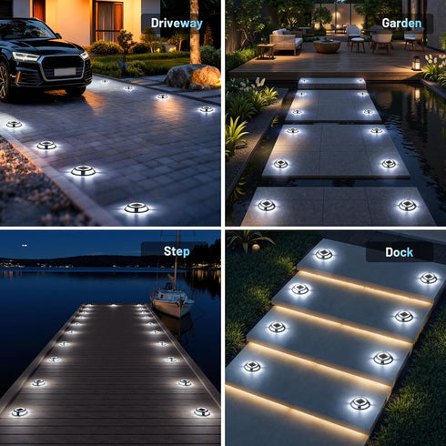 4 Pack 2 IP68 Solar Driveway Lights, Heavy Duty Driveway Lights Solar Powered Color Mode (Cool/Warm White) Waterproof