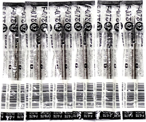 Zebra F-0.7 Black Ink Refill, for NuSpiral CC 0.7mm Ballpoint Pen, 6 Pack
