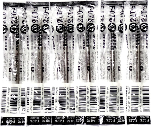 Zebra F-0.7 Black Ink Refill, for NuSpiral CC 0.7mm Ballpoint Pen, 6 Pack