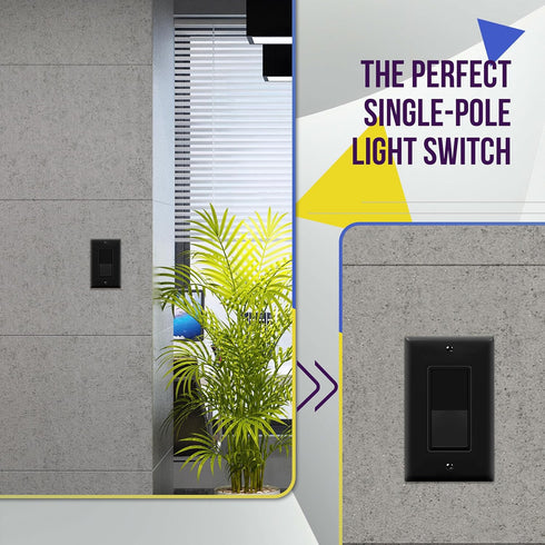 ENERLITES 91150-BKWP Decorator On/Off Paddle Switch with Wall Plates, Single Pole, 15A 120V/277V, Black