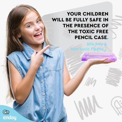 Enday Pencil Case Purple, Plastic Stackable Assorted Color Box, Large Capacity School & Office Supplies