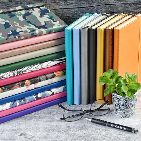 RICCO BELLO Classic College Ruled Notebook, Faux Leather Hardcover Journal for Work, 192 Lined Pages, 5.7 x 8.4-Inches