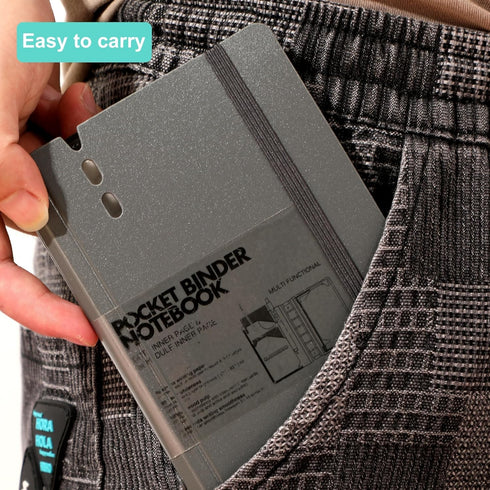 CAGIE A7 Small Binder Notebook, Removable Pages, Hardcover Spiral Refillable Notebooks, 4x5.7 Inch, Grey