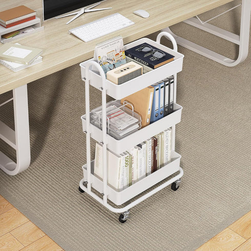 Boeeoan 3-Tier Utility Cart with Wheels, Rolling Cart, Storage Shelves, Multi-Functional Organizer Cart for Bathroom