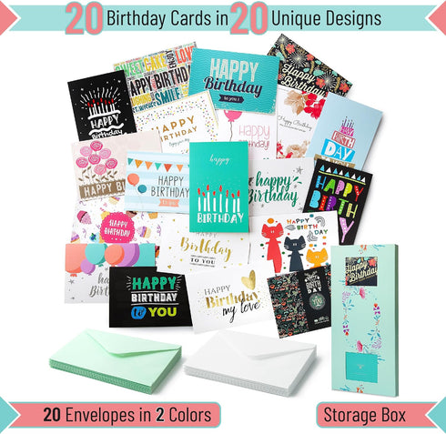 Mr. Pen Assorted Color Birthday Cards, 20 Pack, 4 x 6 Inches, Blank Inside with Envelopes