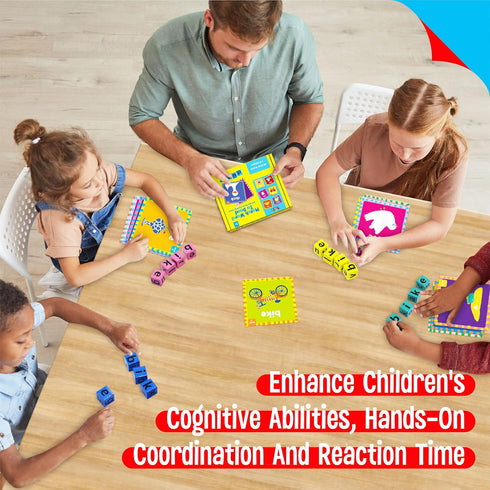 80 Word Spelling Game, First Words with Wooden Alphabet Puzzle Blocks CVC Words Sight Words Learning Letter Matching