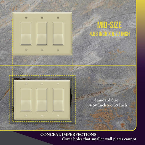ENERLITES Decorator Light Switch or Receptacle Outlet Wall Plate, 3-Gang, Gloss Finish, Mid-Size, Ivory