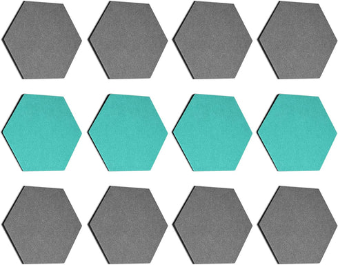 Navaris Hexagon Felt Board Tiles, Set of 12 Memo Bulletin Boards with Push Pins and Double-Sided Tape 5.9" x 6.7" -