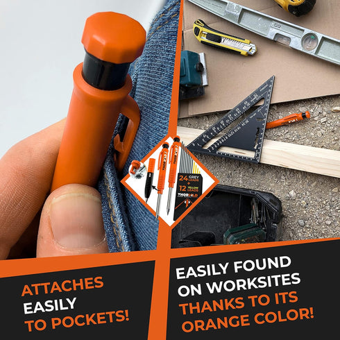 THORVALD 2 Carpenter Pencils Set for Construction - Includes 38 Leads + Sharpener + Finger Grip for Best Marking Tools