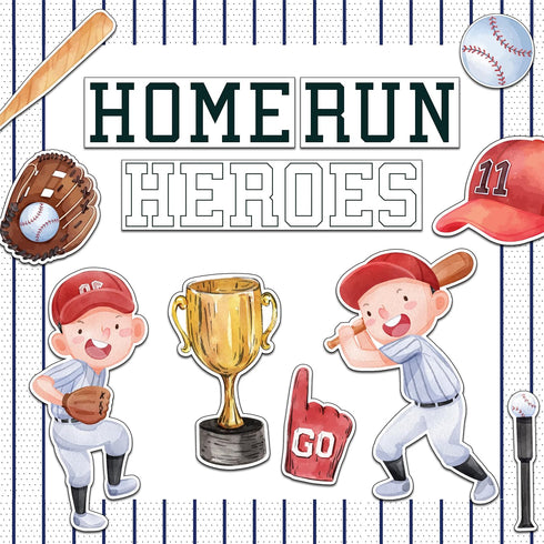 Decorably 36 Pcs Baseball Bulletin Board Decorations Set with Borders, Cutouts, and Poster Board for Classroom Decor