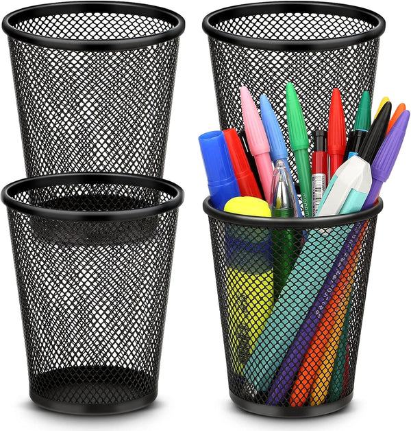 Pen Holder for Desk, 4 Pack Mesh Metal Pencil Organizer, Black Desk Pen Holder