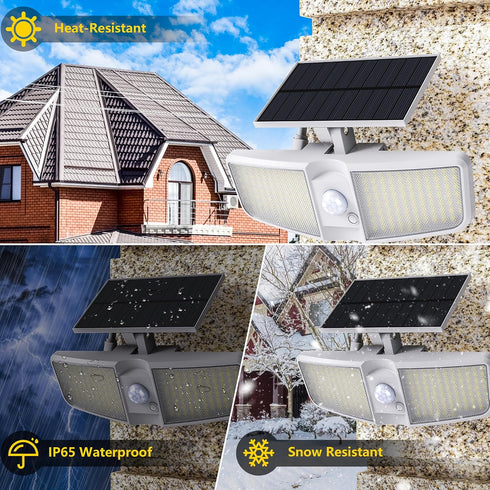 6500K 180 IP65 2-PCS Solar Motion Sensor Outdoor Floodlights with Remote Control, LED Waterproof,Solar Security Outdoor