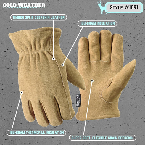 Wells Lamont Men's Thinsulate Deerskin Winter Gloves, Extra Large, Tan (1091)