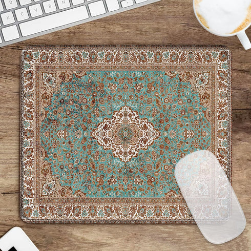Seorsok Square Aesthetic Bohemian Vintage Mouse Pad, Waterproof Antique Ethnic Design, Non-Slip Rubber Base