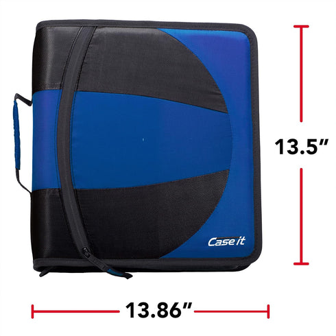 Case-it The Dual 2-in-1 Zipper Binder - Two 1.5 Inch D-Rings, Pencil Pouch, Multiple Pockets, Midnight Blue