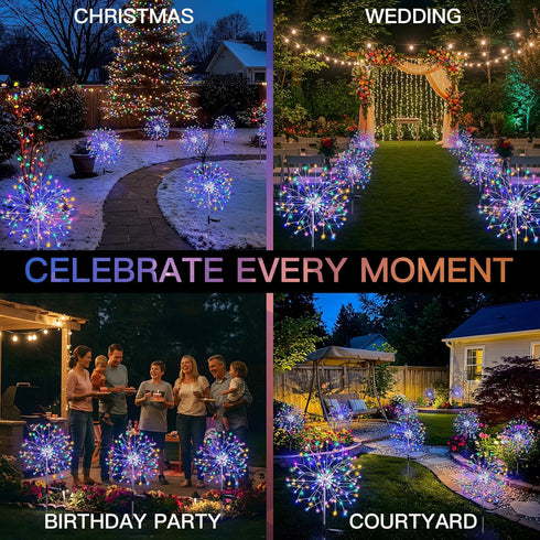 2 Pack 150LED 8 suddus Solar Garden Lights Outdoor Waterproof, Upgrade Solar Firework Lights, Modes Starburst Fairy
